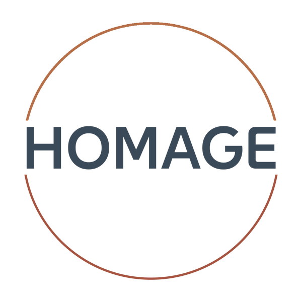 Logo of the brand 'HOMAGE' with a circular design on a white background